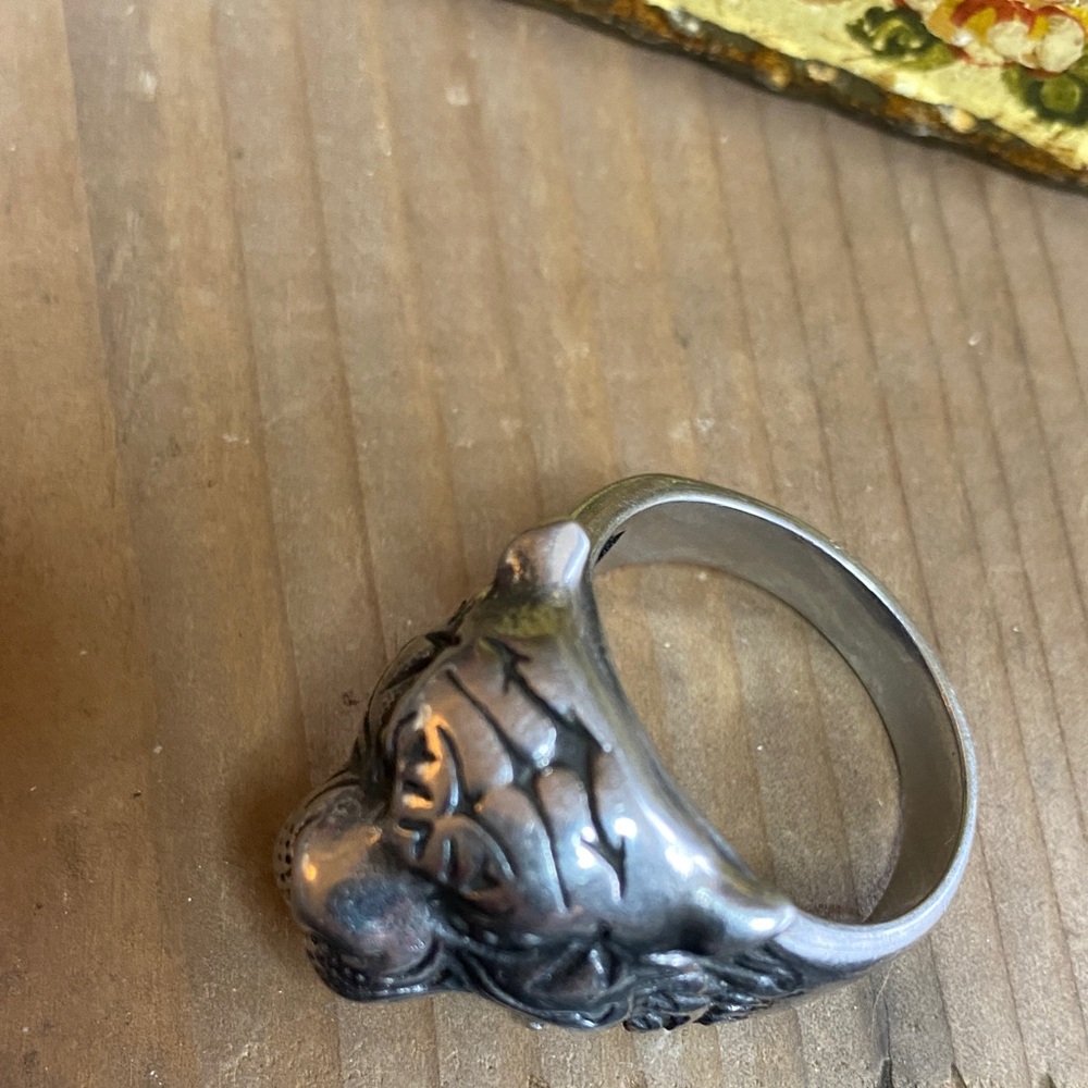 Gothic Silver Tiger Head Ring Size 12 - Picture 6 of 7